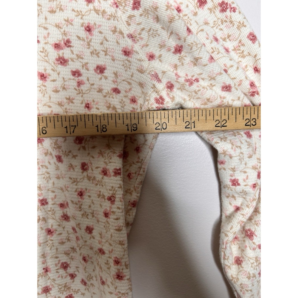 L.L. Bean Women's Cream Floral Thermal Button Henley Top Shirt Size Large - Picture 7 of 8